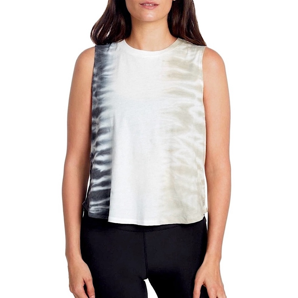Sage Collective Tie Dye Muscle Tank Top Stucco Tan White Navy Ombré Workout Top